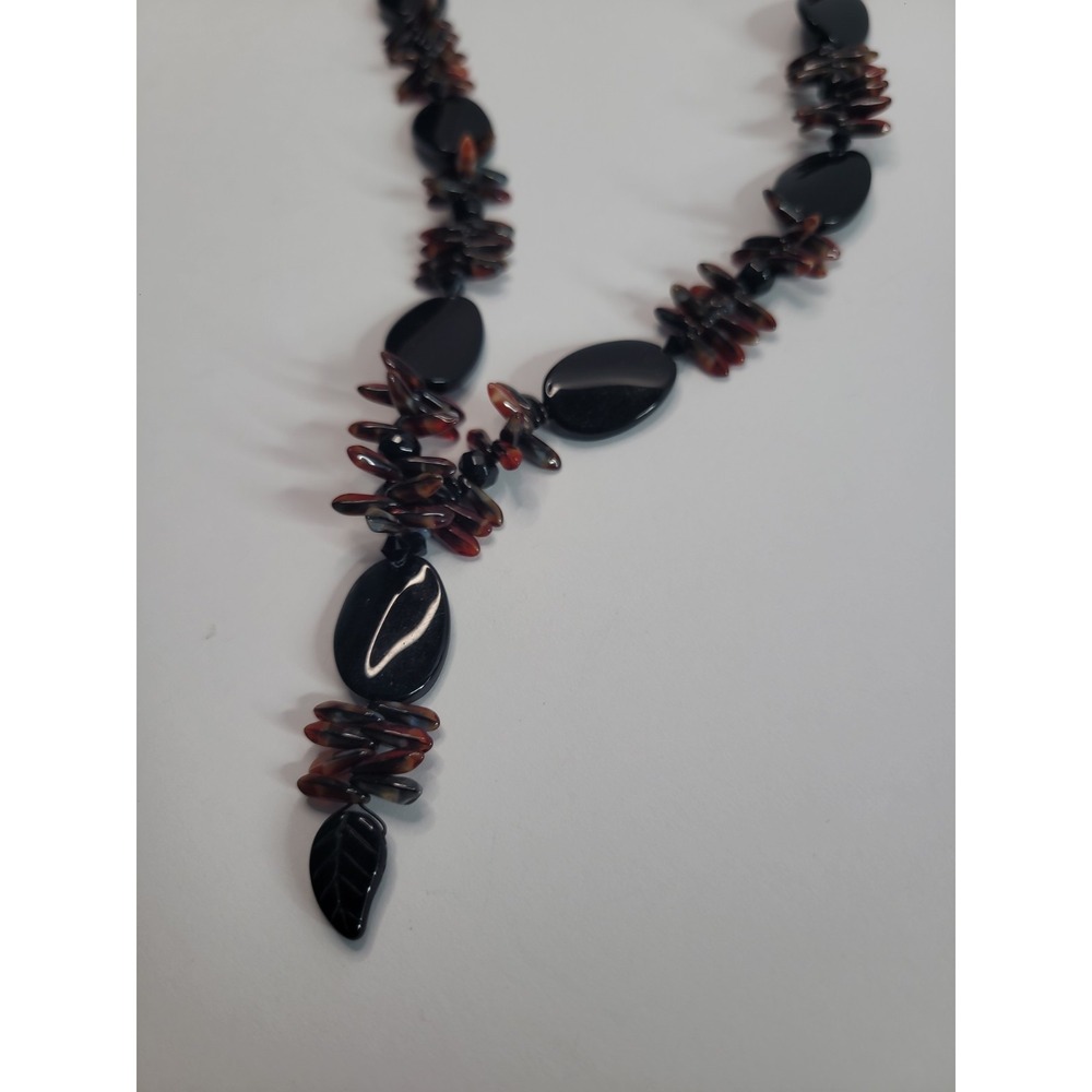 Black Copper Tone Statement Necklace Chunky Beaded Boho Tribal Artisan Style - Picture 4 of 9